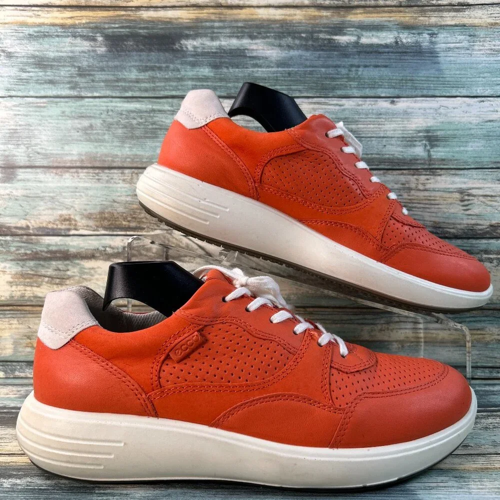 Ecco Soft 7 Runner Sneaker Womens 7 Orange Leather Athletic Shoes Wedge Lace Up - Picture 3 of 11